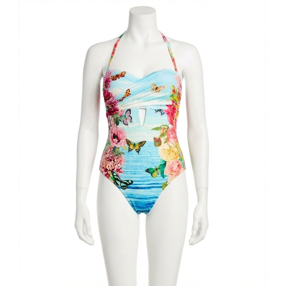 NEW JOHNNY WAS costa azul cut out one piece swimsuit in blue multi